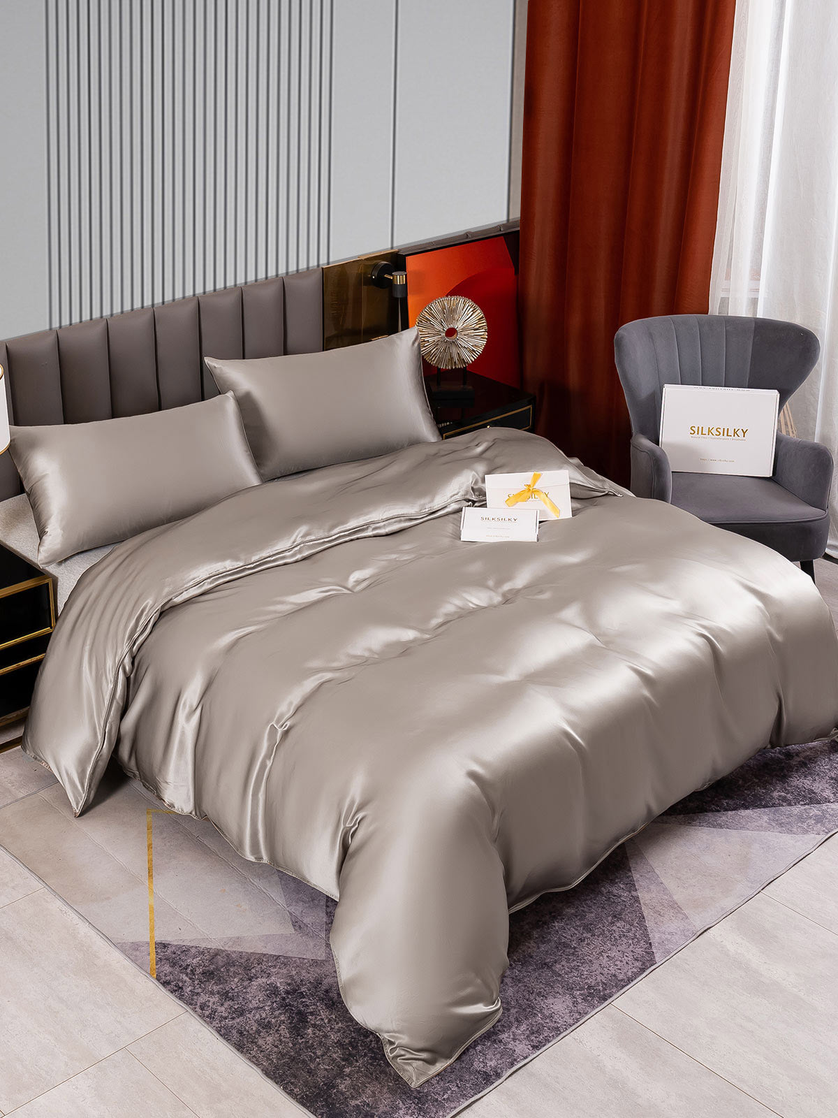 [Gray] SilkSilky-AU 22Momme Pure Silk Bedding Set 002