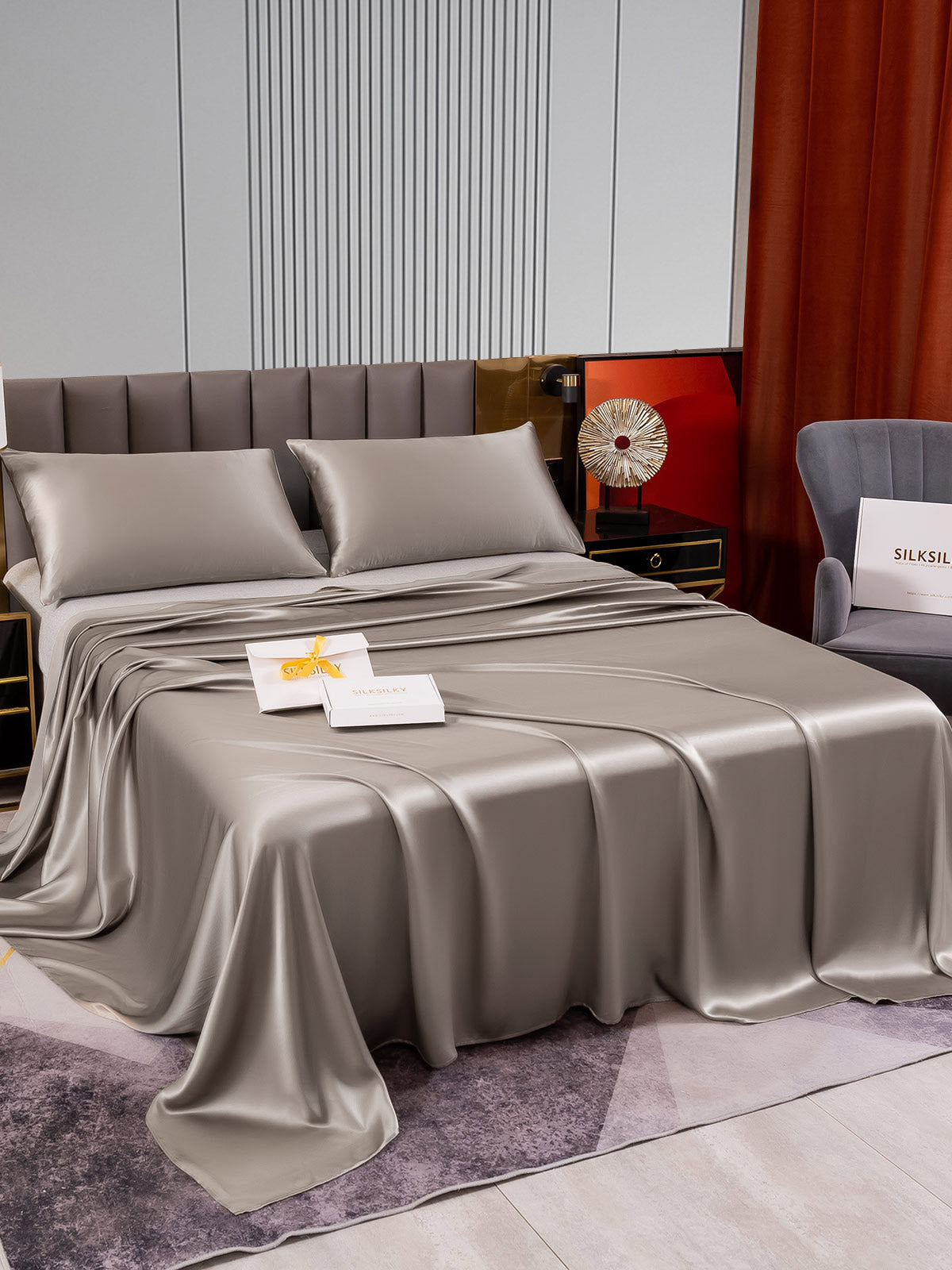 [Gray] SilkSilky-AU 22Momme Pure Silk Bedding Set 003