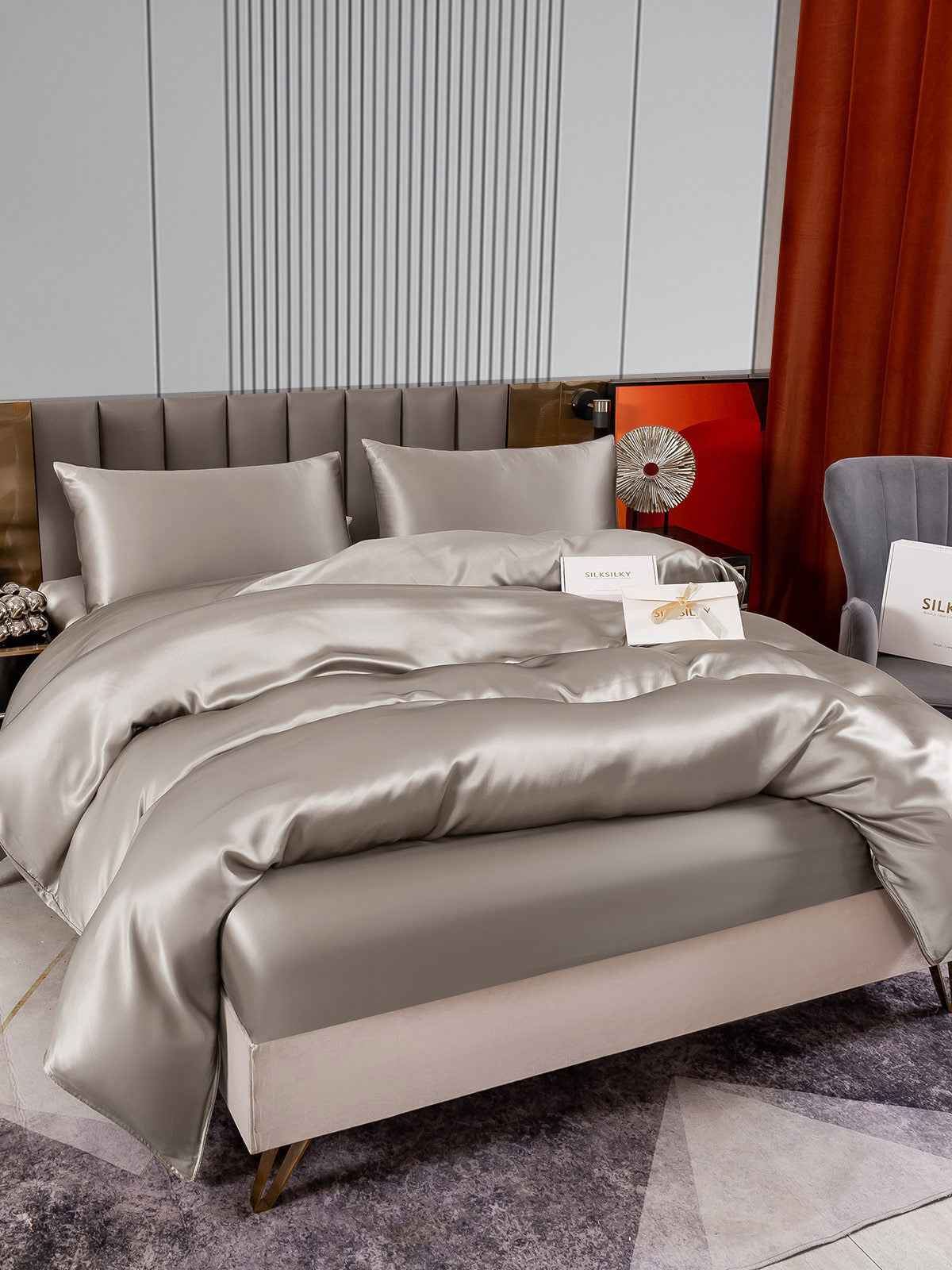 [Gray] SilkSilky-AU 22Momme Pure Silk Bedding Set 003