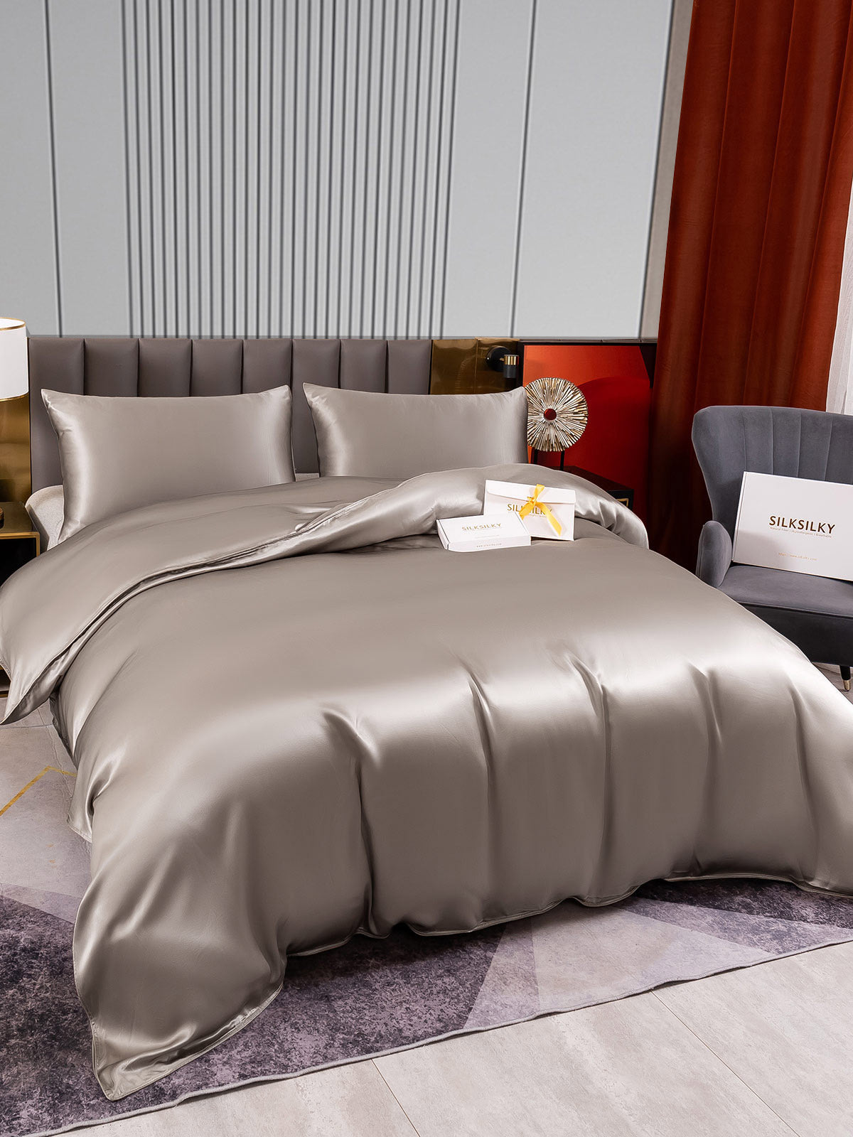 [Gray] SilkSilky-AU 22Momme Pure Silk Bedding Set 003