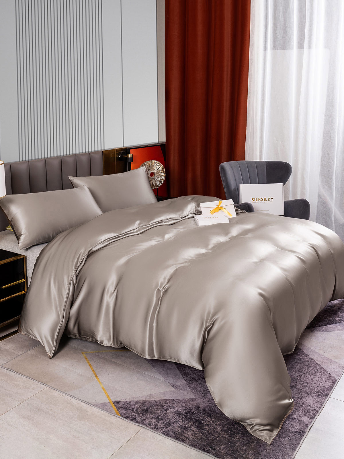 [Gray] SilkSilky-AU 22Momme Pure Silk Bedding Set 004