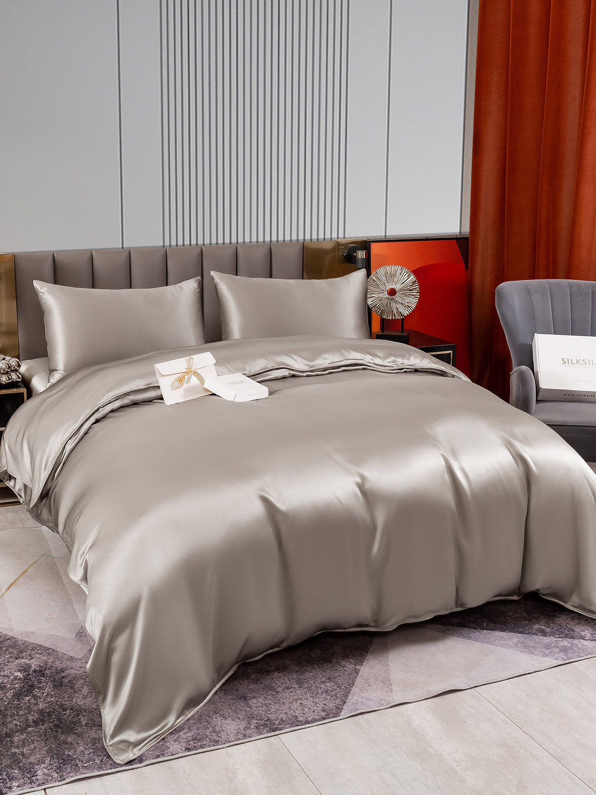 [Gray] SilkSilky-AU 22Momme Pure Silk Bedding Set 005