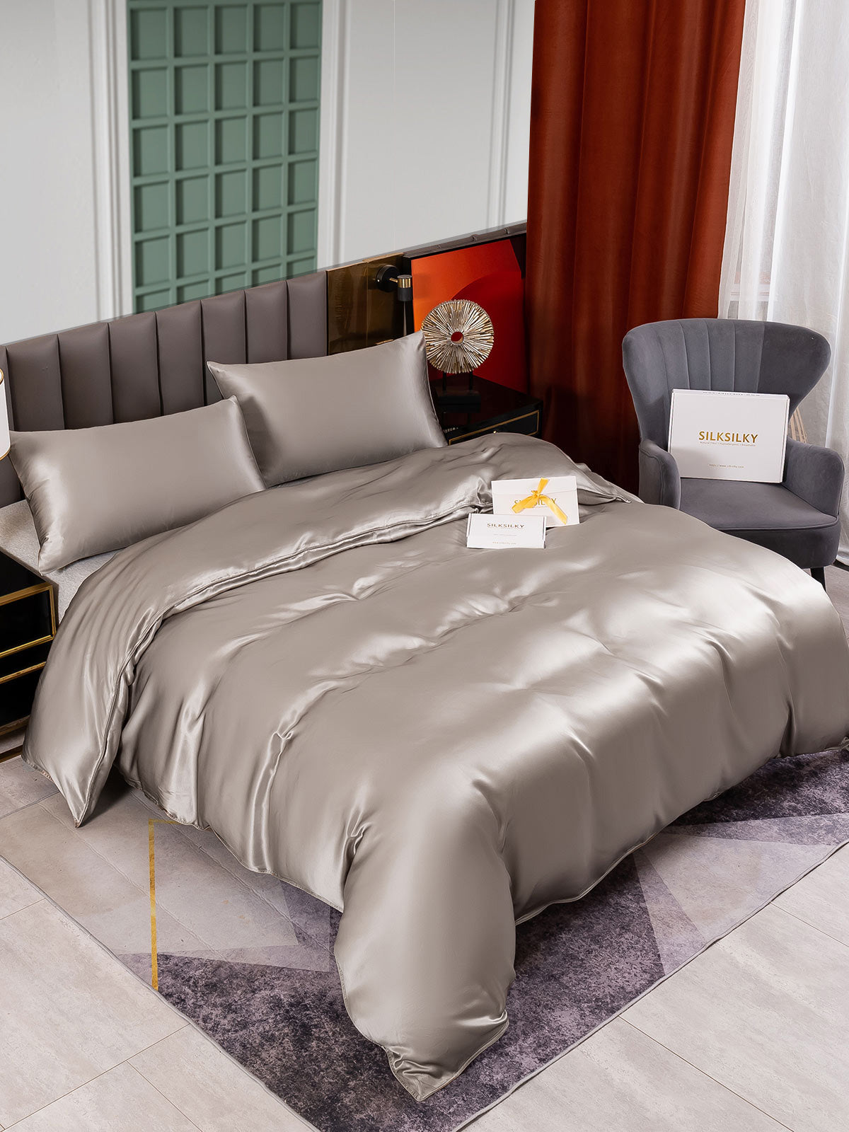 [Gray] SilkSilky-AU 25Momme Pure Silk Bedding Set 001