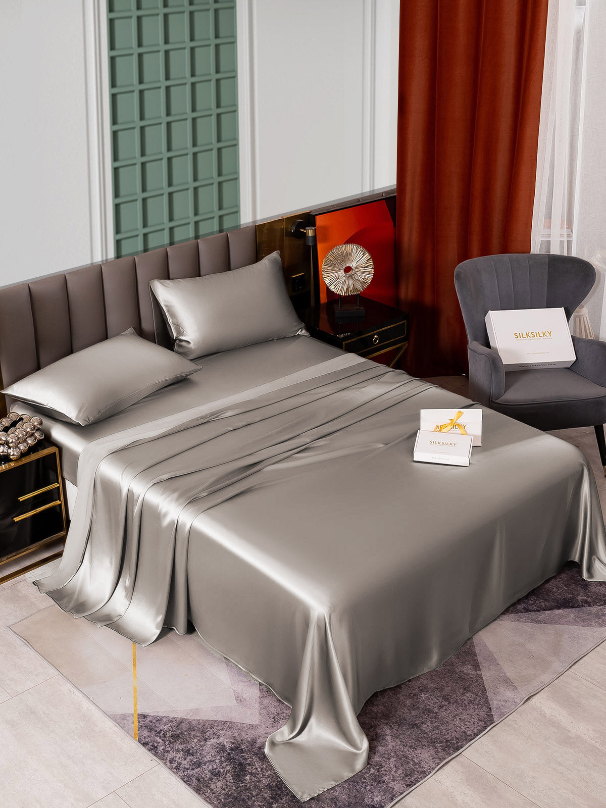 [Gray] SilkSilky-AU 25Momme Pure Silk Bedding Set 002