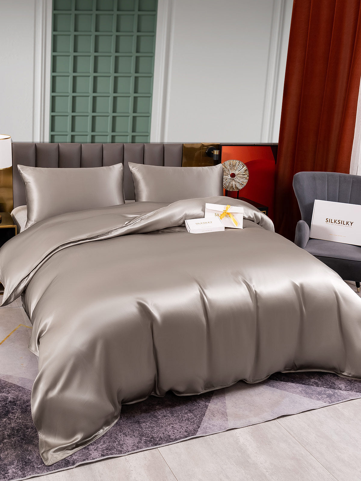 [Gray] SilkSilky-AU 25Momme Pure Silk Bedding Set 003