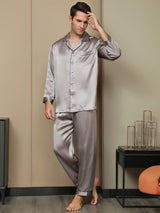 [Gray] SilkSilky-AU Pure Silk Long Sleeve Lapel Men's Pyjamas 002