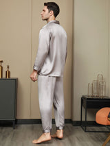 [Gray] SilkSilky-AU Pure Silk Long Sleeve Lapel Men's Pyjamas 003
