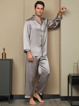 [Gray] SilkSilky-AU Pure Silk Long Sleeve Lapel Men's Pyjamas 005
