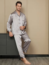 [Gray] SilkSilky-AU Pure Silk Long Sleeve Lapel Men's Pyjamas 006