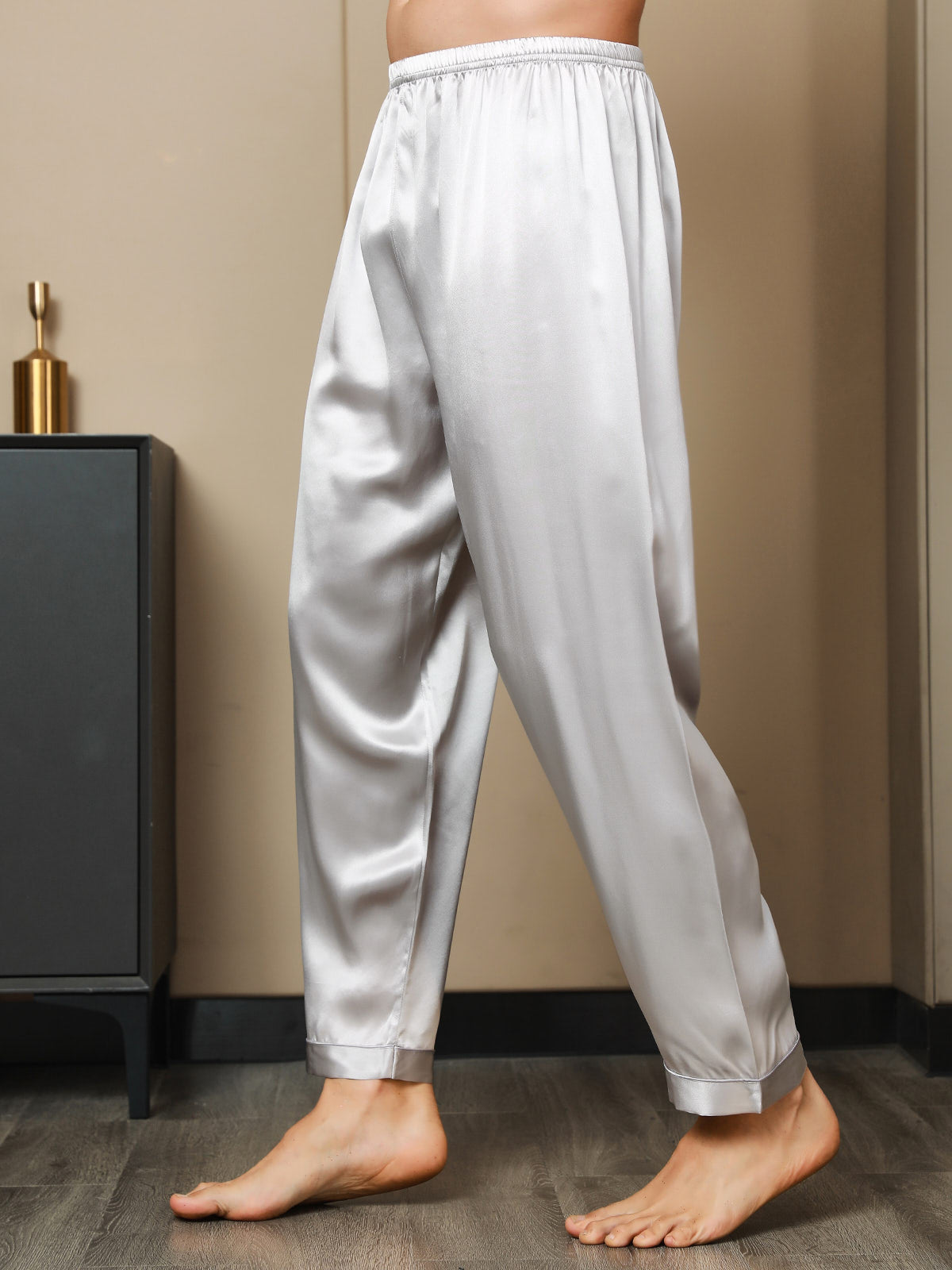 [Gray] SilkSilky-AU Pure Silk Mens Sleep Bottoms 005