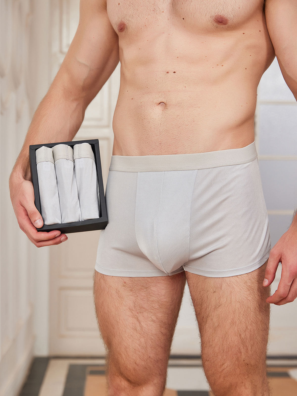 [Gray] SilkSilky-AU Silk Knitted Mens Underwear 001