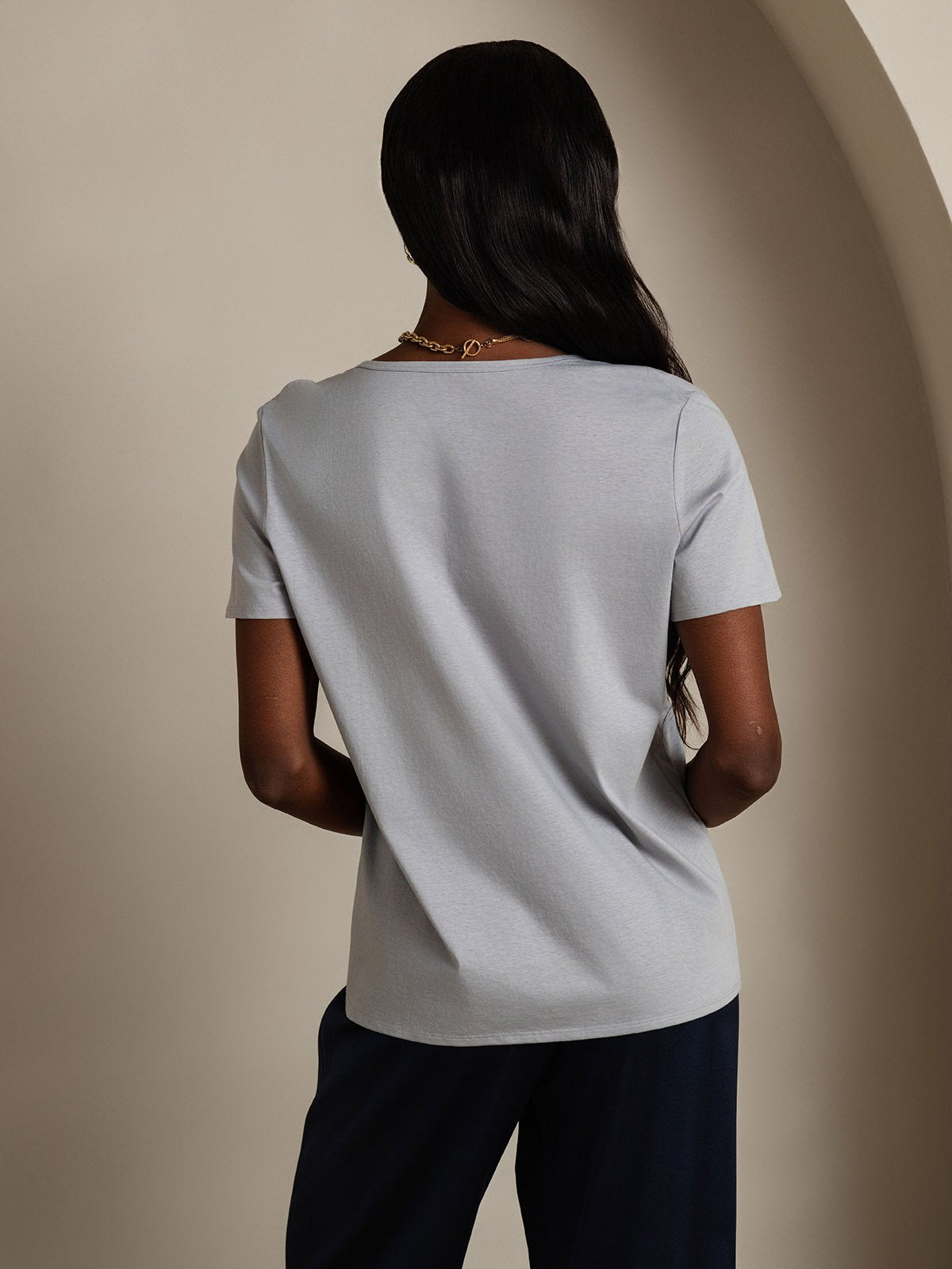 [Gray] SilkSilky-AU Silk Short Sleeve U Neck Women's T-Shirt 002