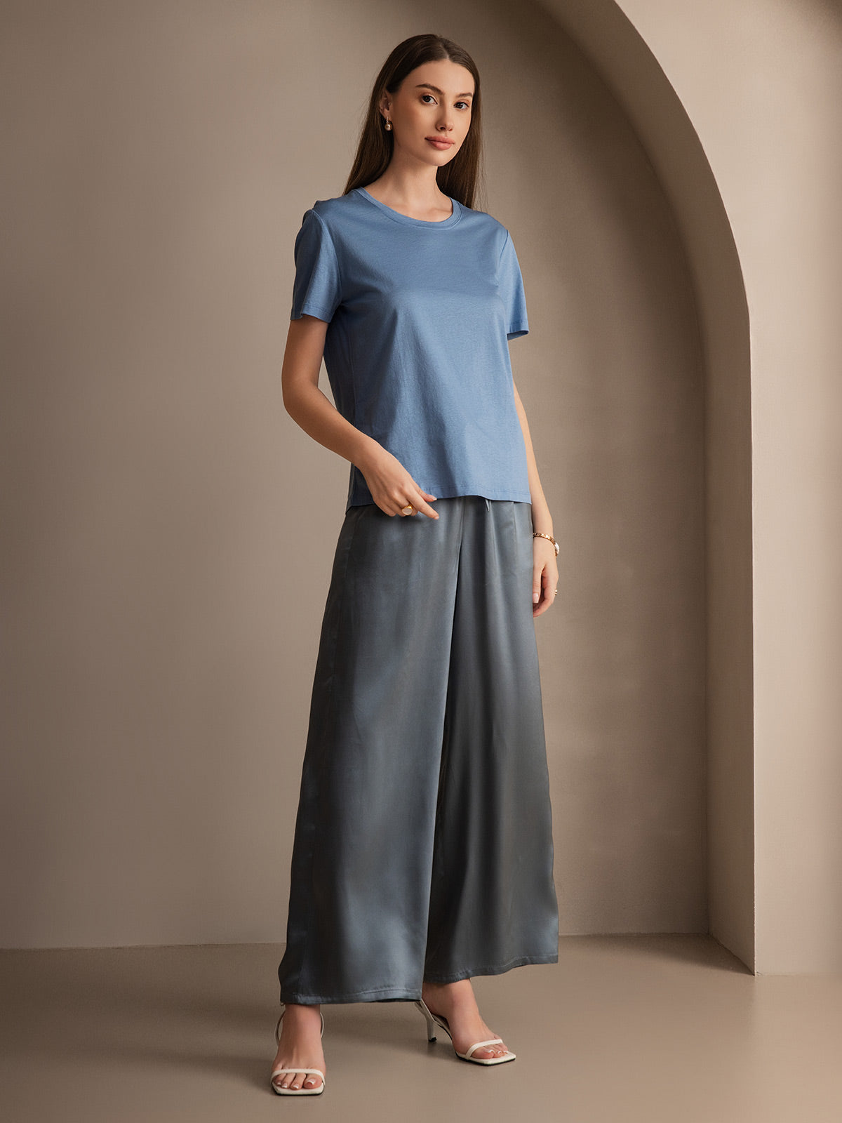 [Grayish Blue] SilkSilky-AU Pure Silk Womens Pants 003