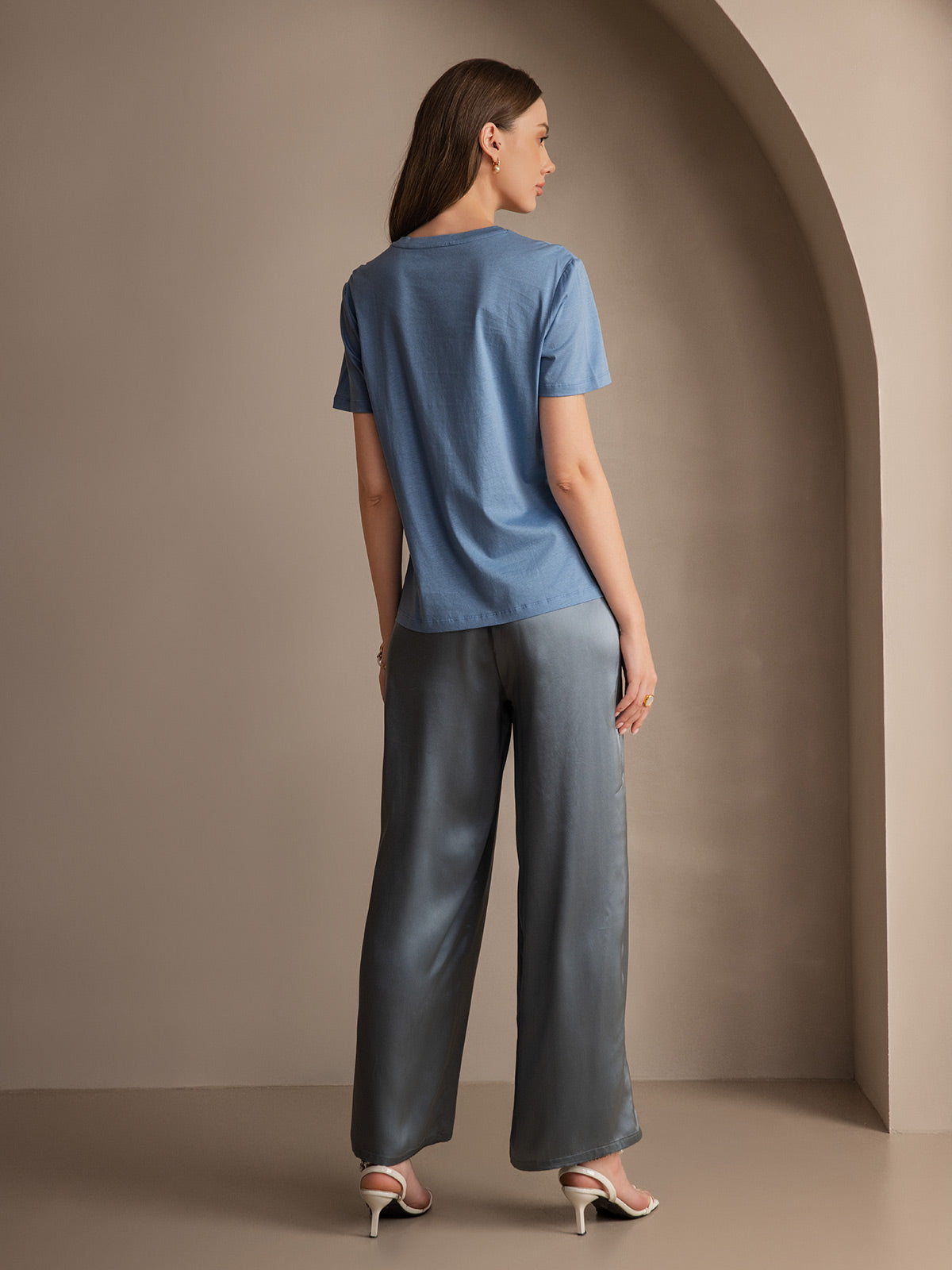 [Grayish Blue] SilkSilky-AU Pure Silk Womens Pants 004