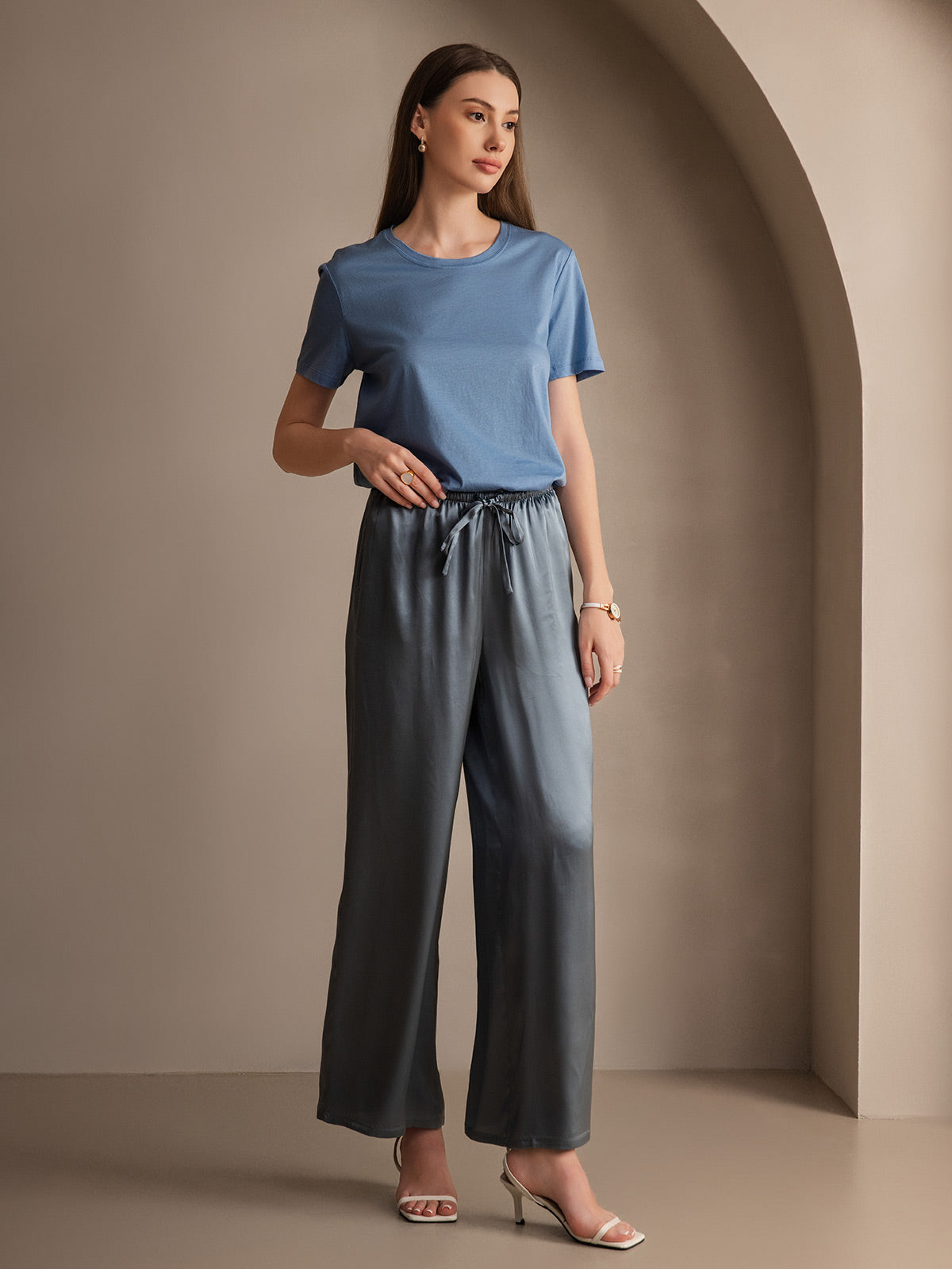 [Grayish Blue] SilkSilky-AU Pure Silk Womens Pants 005