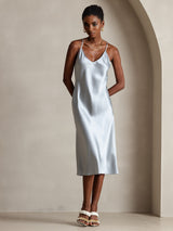 [Grayish Blue] SilkSilky-AU Sleeveless V Neck Dress 001