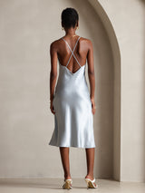 [Grayish Blue] SilkSilky-AU Sleeveless V Neck Dress 002