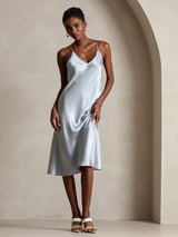 [Grayish Blue] SilkSilky-AU Sleeveless V Neck Dress 003