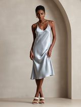 [Grayish Blue] SilkSilky-AU Sleeveless V Neck Dress 005