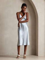 [Grayish Blue] SilkSilky-AU Sleeveless V Neck Dress 006