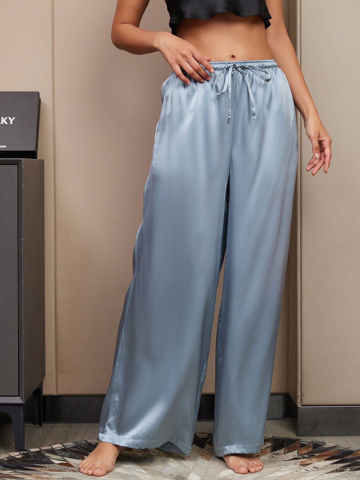 [Grayish Blue] SilkSilky-AU Pure Silk Womens Pants 003
