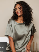 [Grayish Green] SilkSilky-AU Short Sleeve Round Neck Women's Pyjamas 003