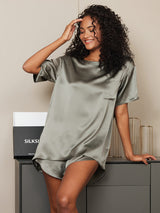 [Grayish Green] SilkSilky-AU Short Sleeve Round Neck Women's Pyjamas 004