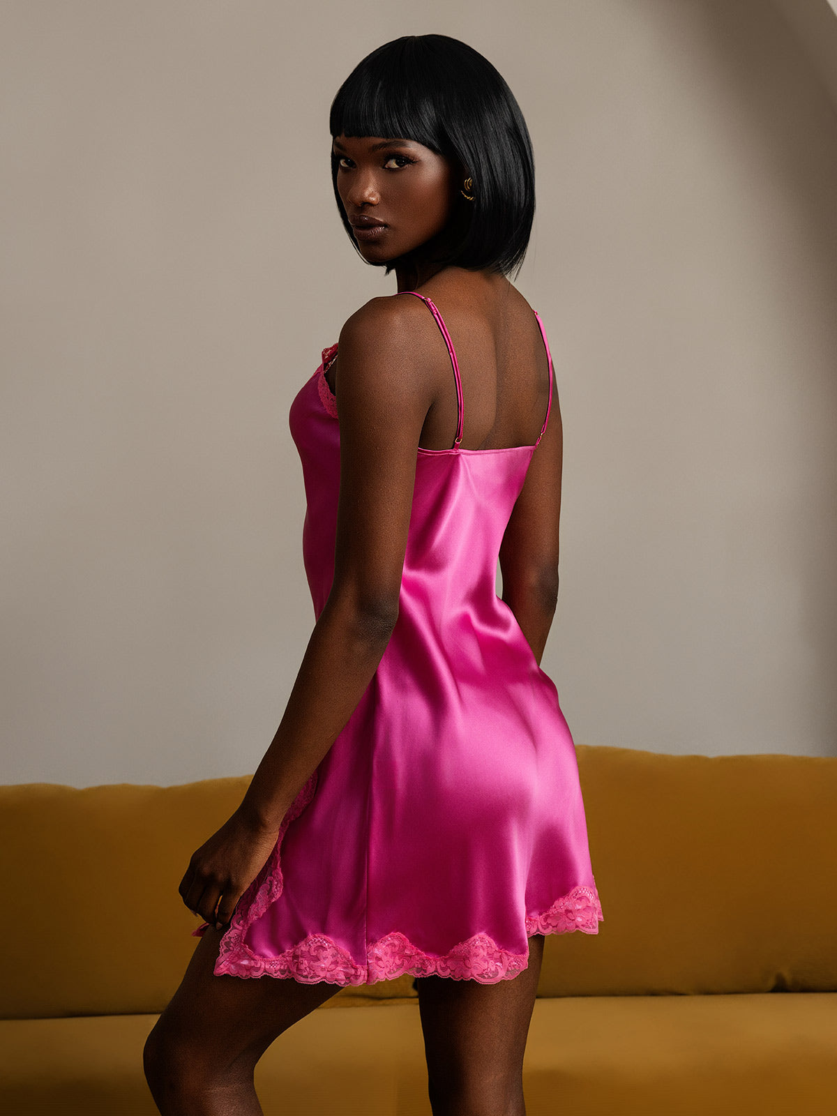 [Hot Pink] SilkSilky-AU Pure Silk Sleeveless V Neck Nightgown 002
