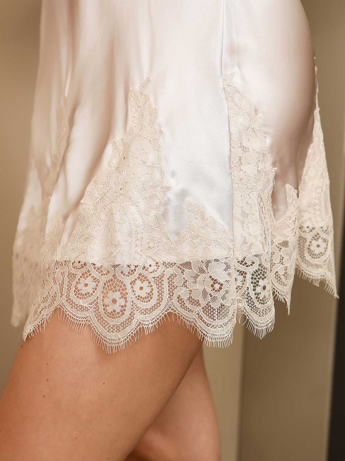 [Ivory] SilkSilky-AU Pure Silk 3/4 Sleeve Nightgown&Robe Set 011