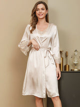[Ivory] SilkSilky-AU Pure Silk 3/4 Sleeve Womens Robe 001