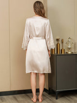 [Ivory] SilkSilky-AU Pure Silk 3/4 Sleeve Womens Robe 003