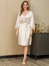 [Ivory] SilkSilky-AU Pure Silk 3/4 Sleeve Womens Robe 004