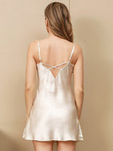 [Ivory] SilkSilky-AU 3/4 Sleeve V Neck Nightgown&Dressing Gown Set 007
