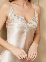 [Ivory] SilkSilky-AU 3/4 Sleeve V Neck Nightgown&Dressing Gown Set 008