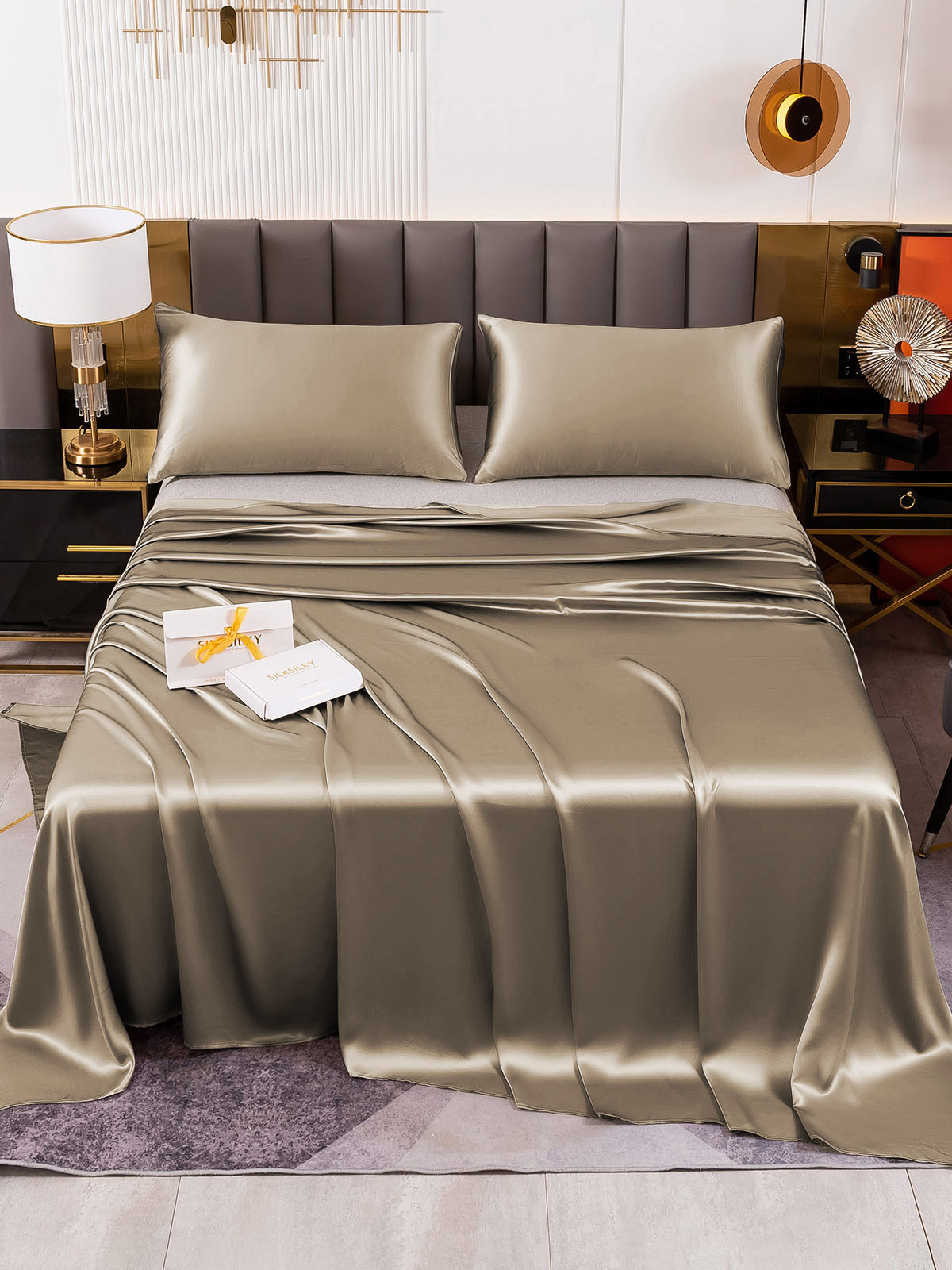 [Khaki] SilkSilky-AU 19Momme Pure Silk Bedding Set 002