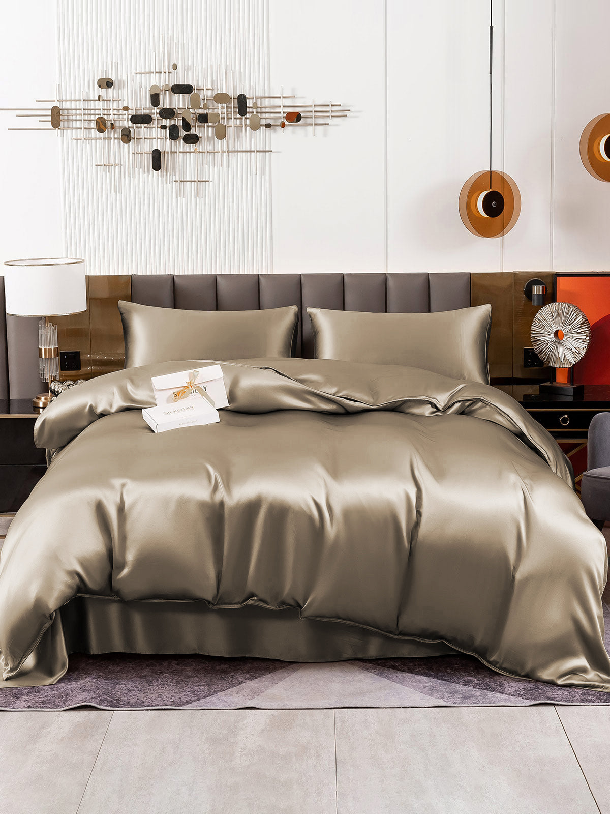 [Khaki] SilkSilky-AU 19Momme Pure Silk Bedding Set 002
