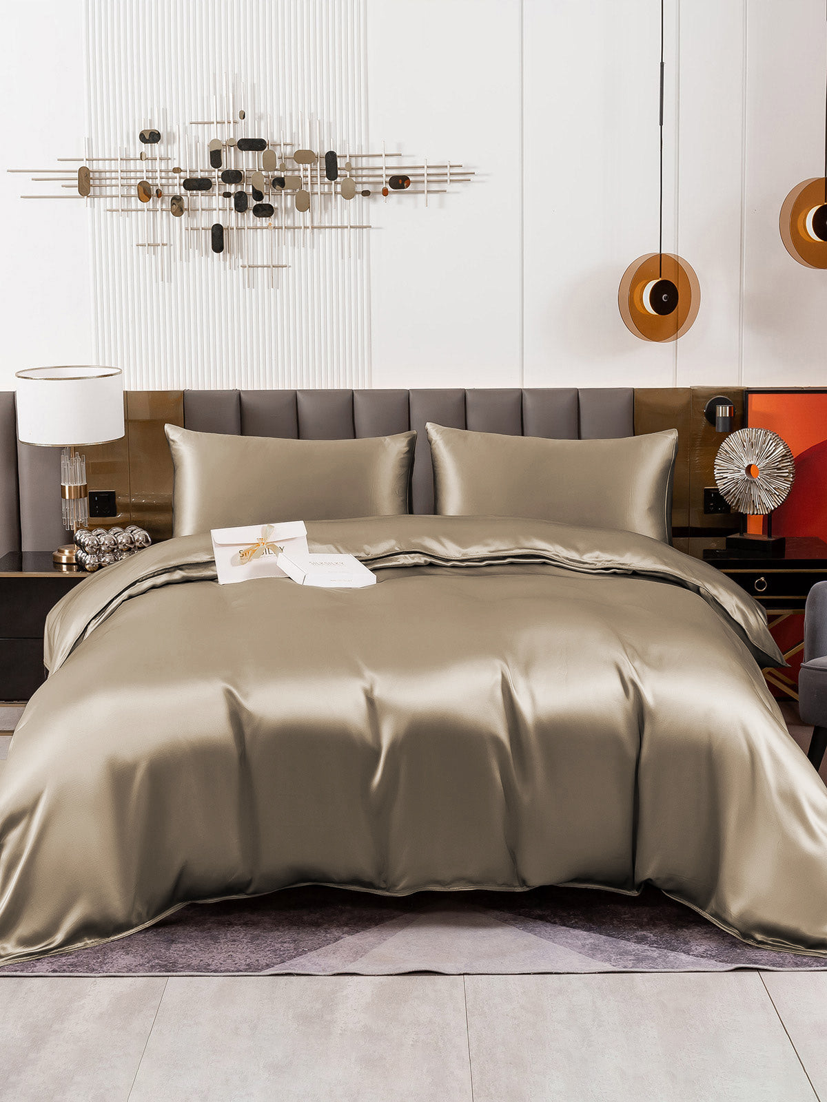 [Khaki] SilkSilky-AU 19Momme Pure Silk Bedding Set 002