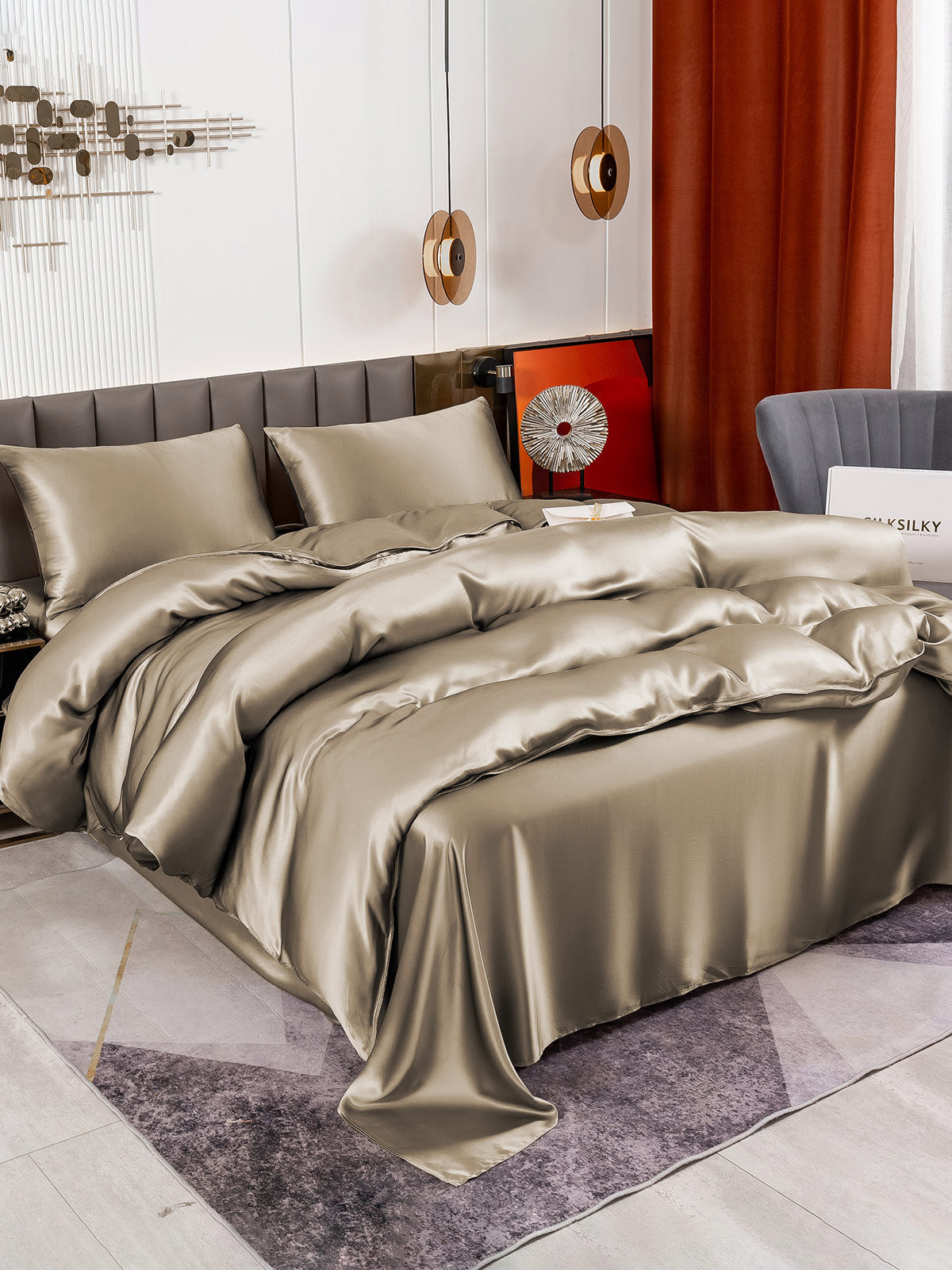 [Khaki] SilkSilky-AU 19Momme Pure Silk Bedding Set 003