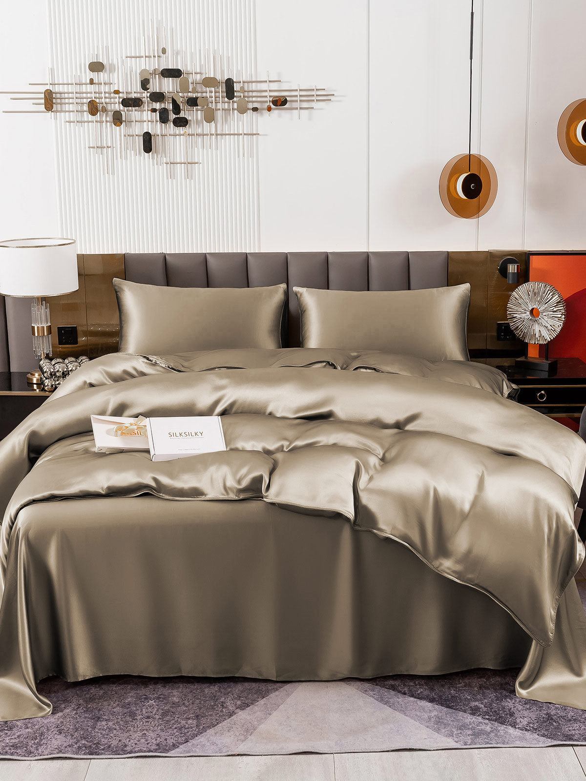[Khaki] SilkSilky-AU 19Momme Pure Silk Bedding Set 004