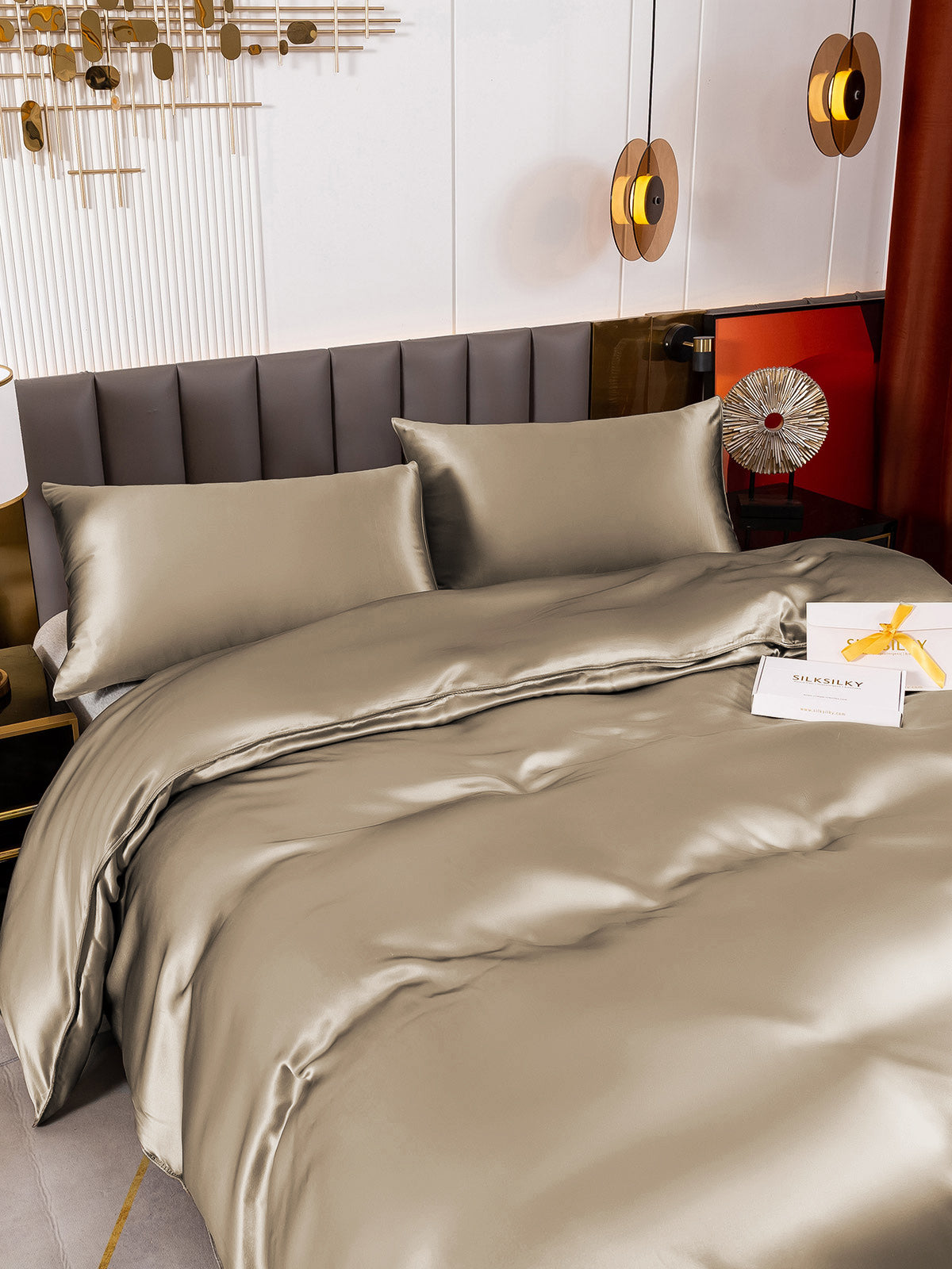 [Khaki] SilkSilky-AU 19Momme Pure Silk Bedding Set 004