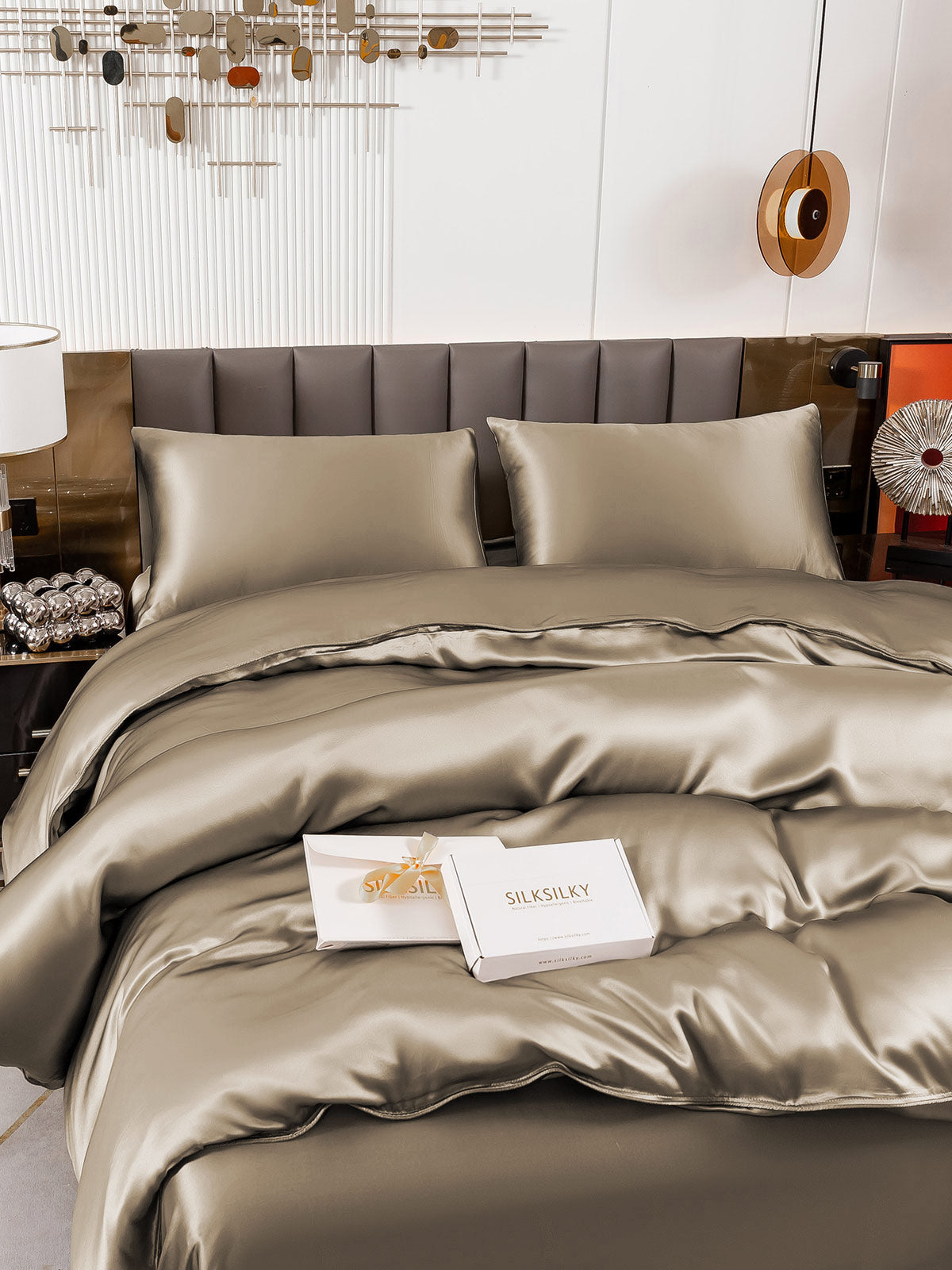 [Khaki] SilkSilky-AU 19Momme Pure Silk Bedding Set 005