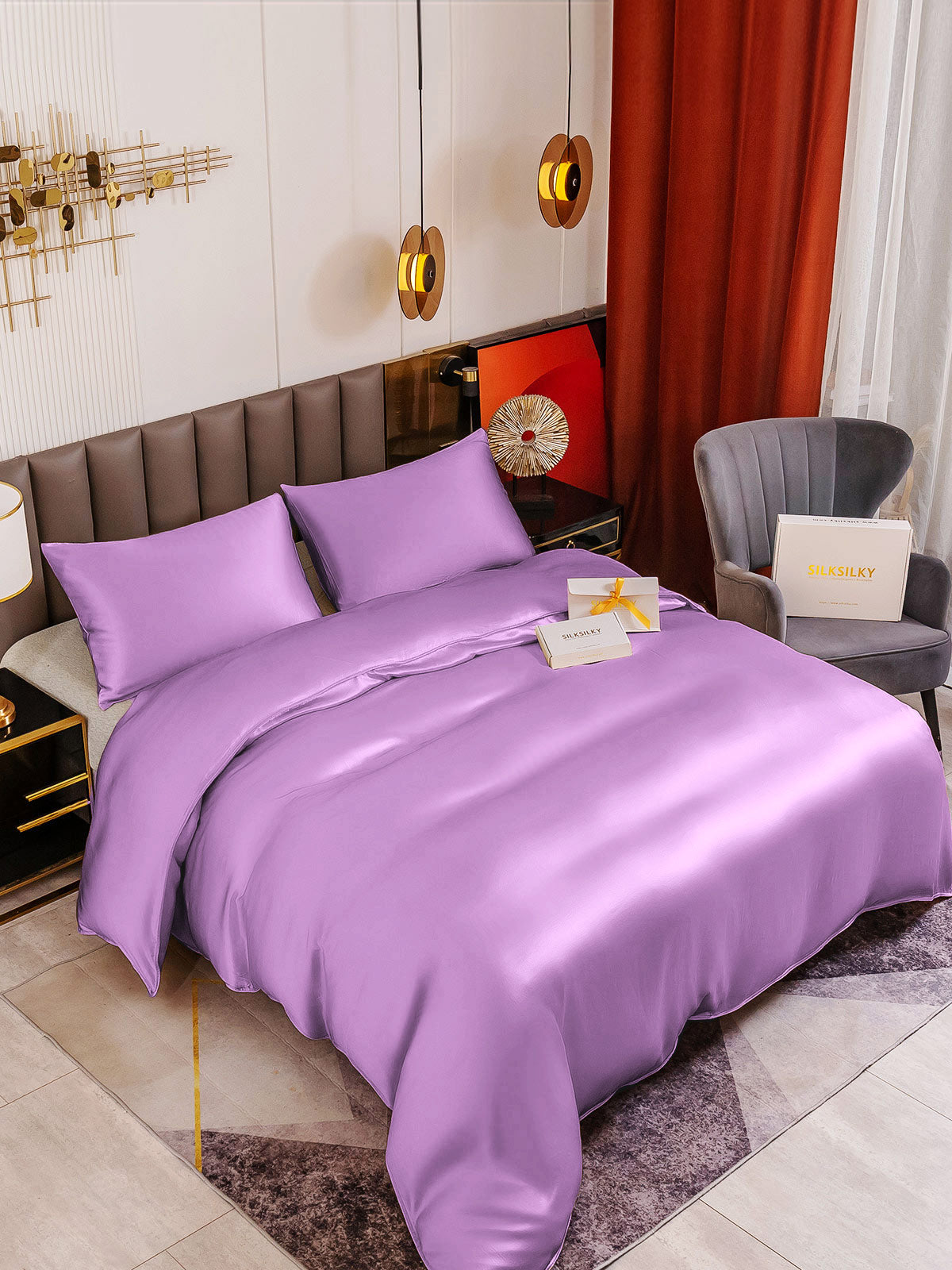[Lavender] SilkSilky-AU 19Momme Pure Silk Bedding Set 001