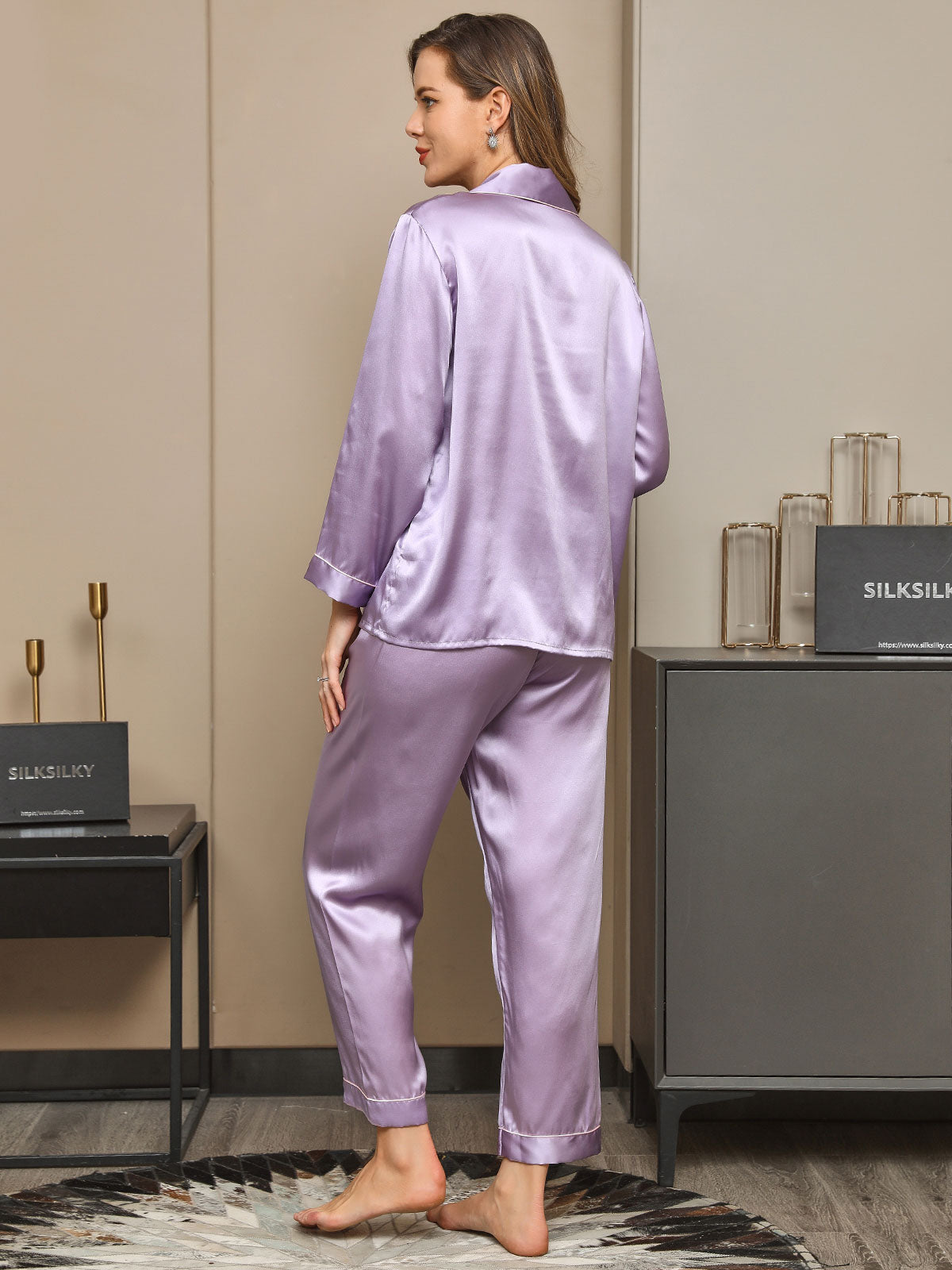 [Lavender] SilkSilky-AU Long Sleeve Lapel Women's Pyjamas 002