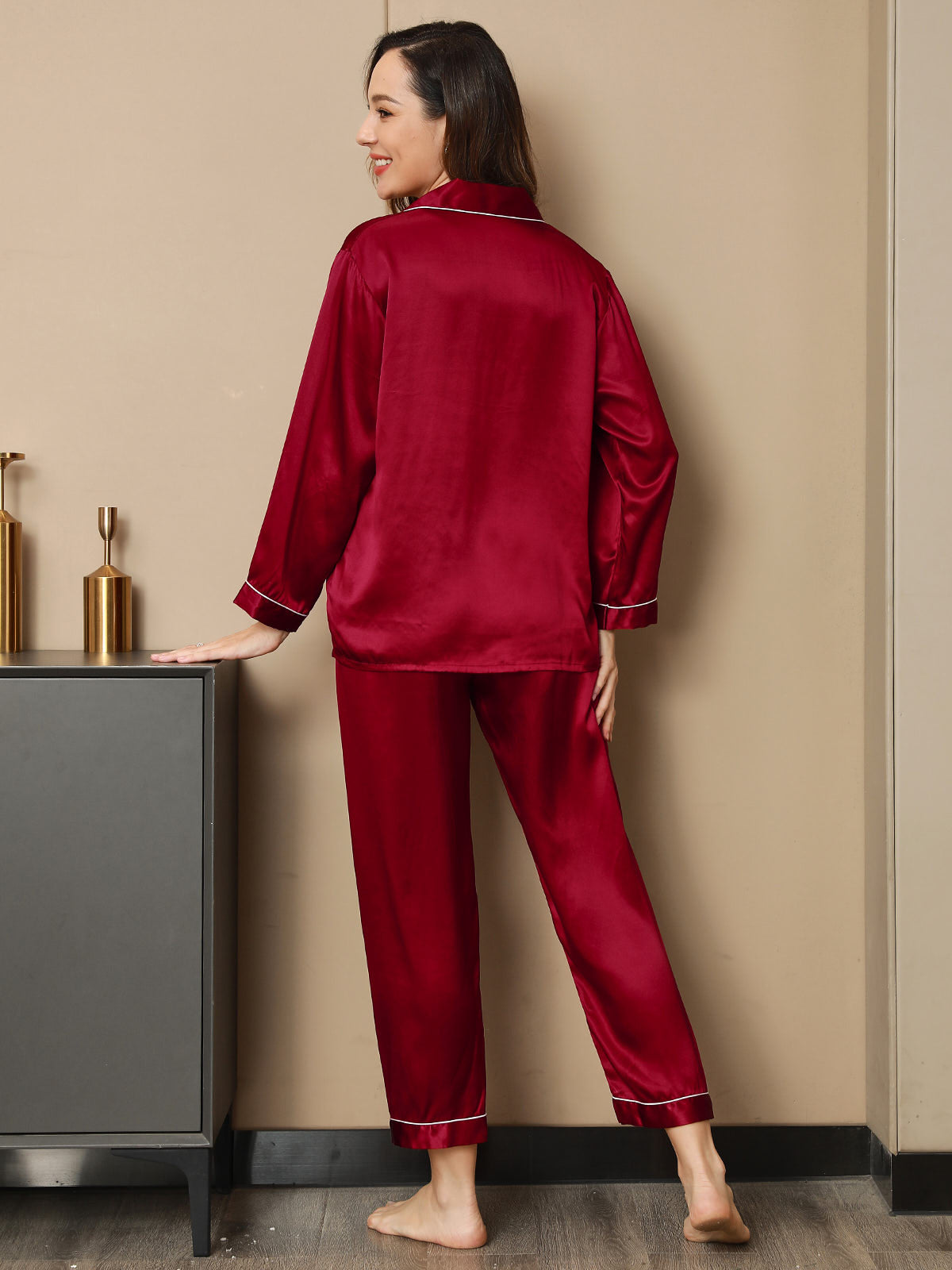 [Lavender] SilkSilky-AU Long Sleeve Lapel Women's Pyjamas 006