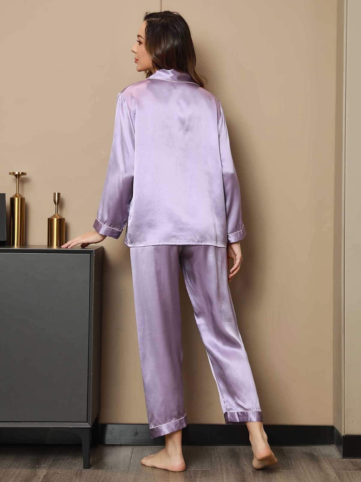 [Lavender] SilkSilky-AU Pure Silk Long Sleeve Lapel Women's Pyjamas 002