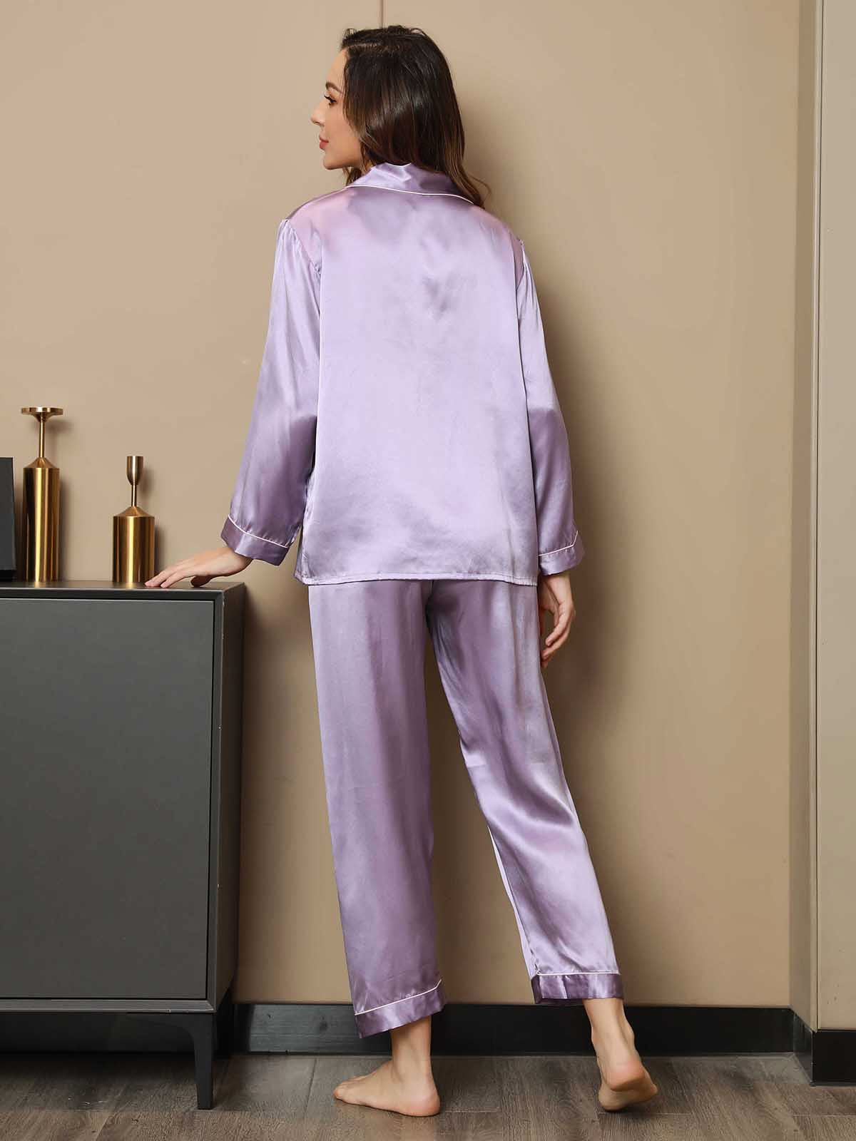 [Lavender] SilkSilky-AU Pure Silk Long Sleeve Lapel Women's Pyjamas 002