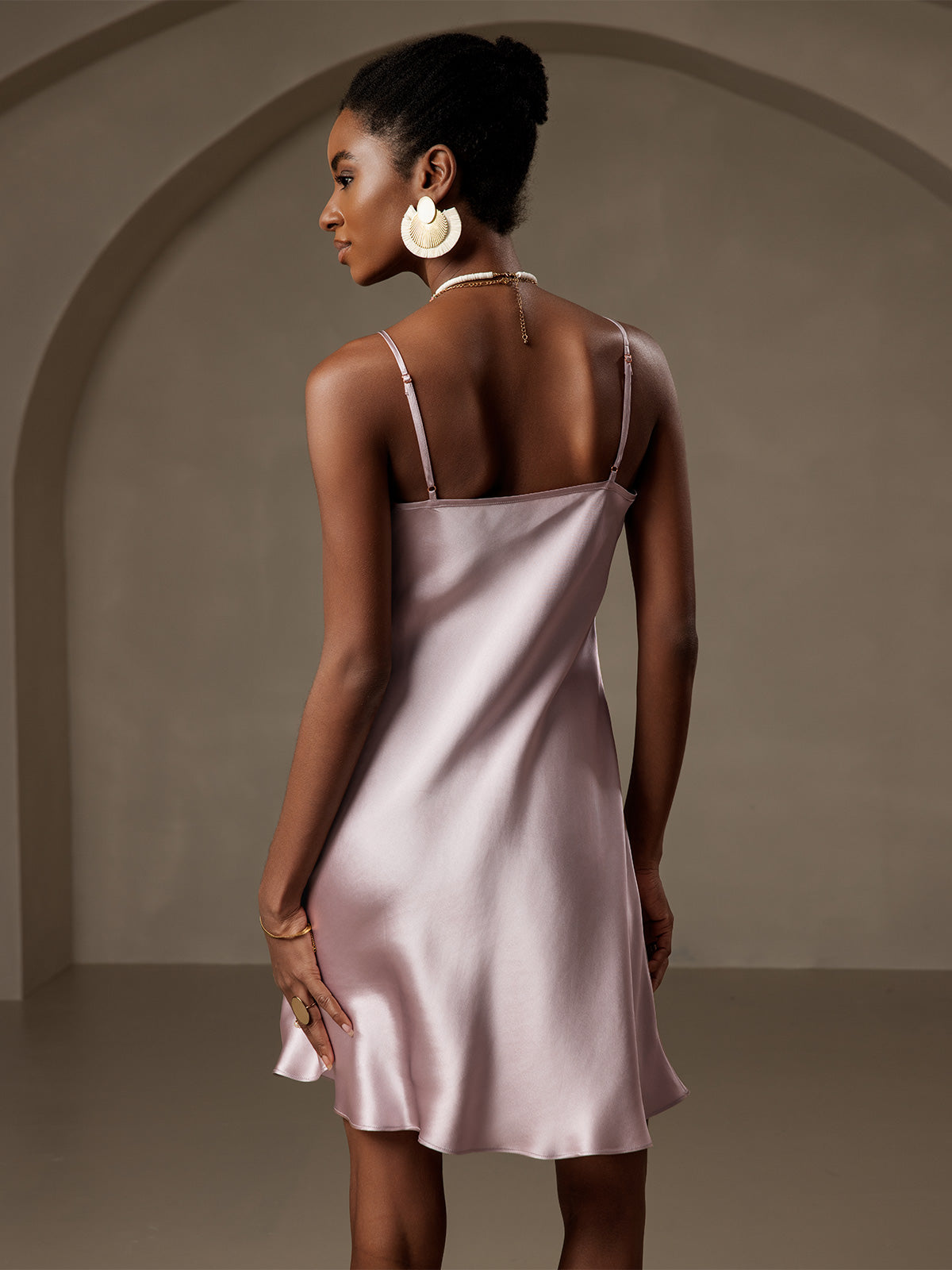[Lavender] SilkSilky-AU Pure Silk Sleeveless V Neck Dress 002