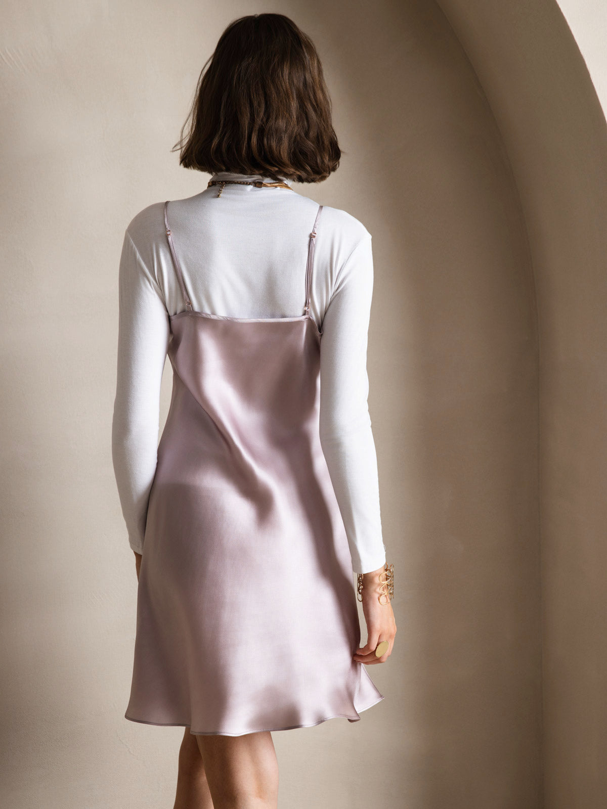 [Lavender] SilkSilky-AU Pure Silk Sleeveless V Neck Dress 002