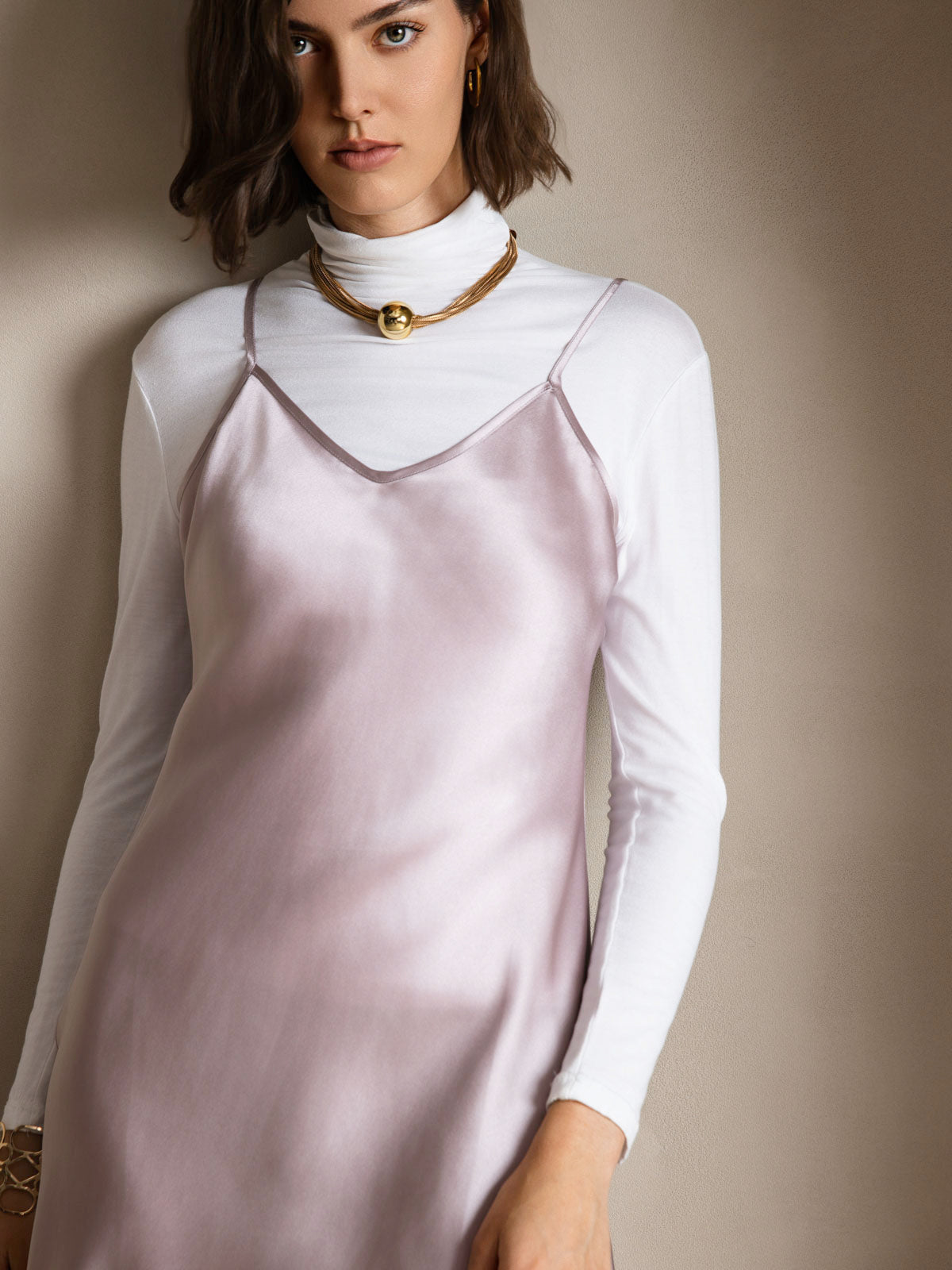 [Lavender] SilkSilky-AU Pure Silk Sleeveless V Neck Dress 003