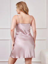 [Lavender] SilkSilky-AU Spaghetti Strap V Neck Plus Size Dress 002